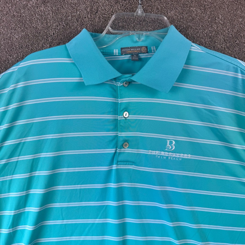 Peter Millar‎ Summer Comfort Polo Shirt Mens XL Green Striped The Breakers Golf